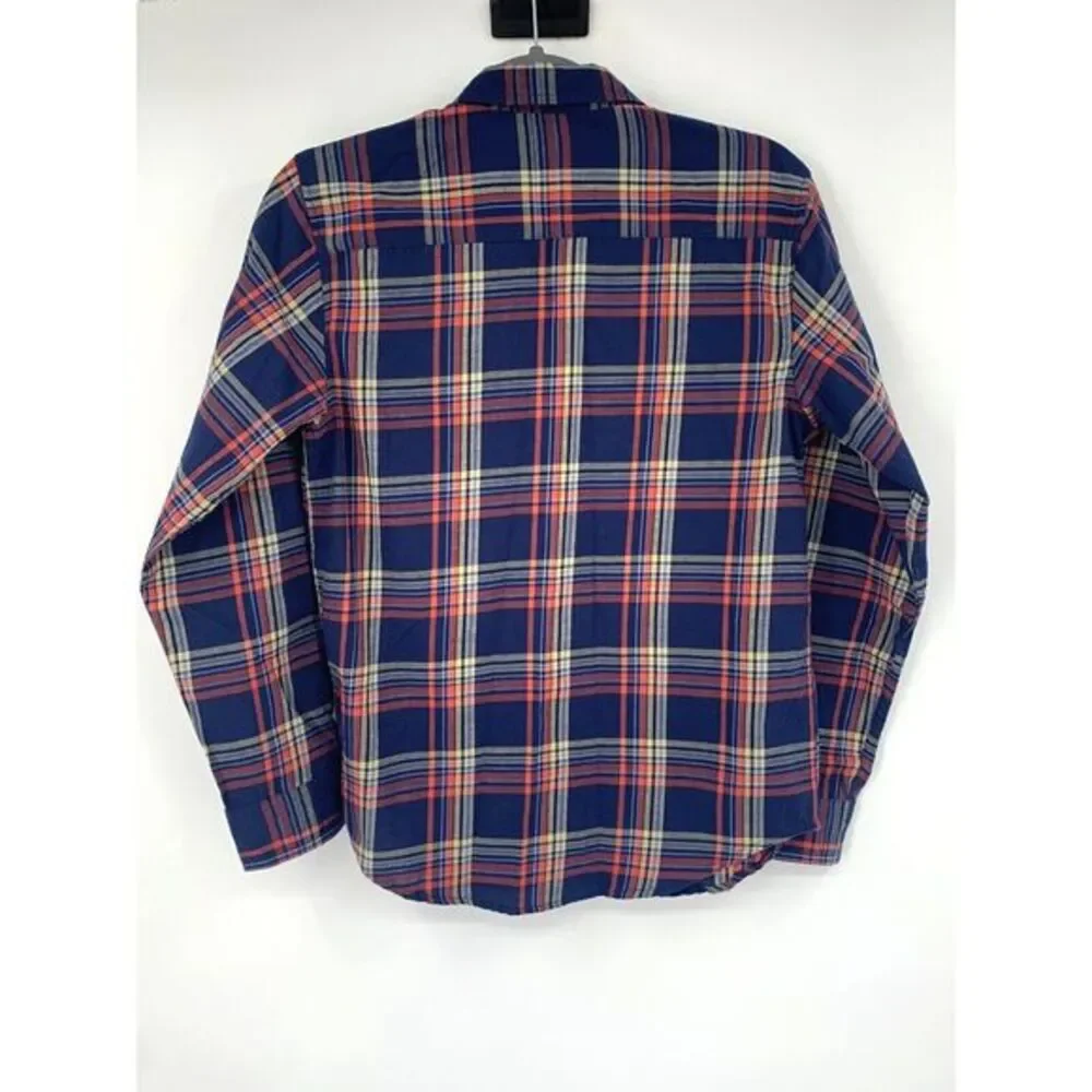 Wrangler Blue Plaid Cotton Flannel Long Sleeve Button Up Boys Shirt Size XL14-16